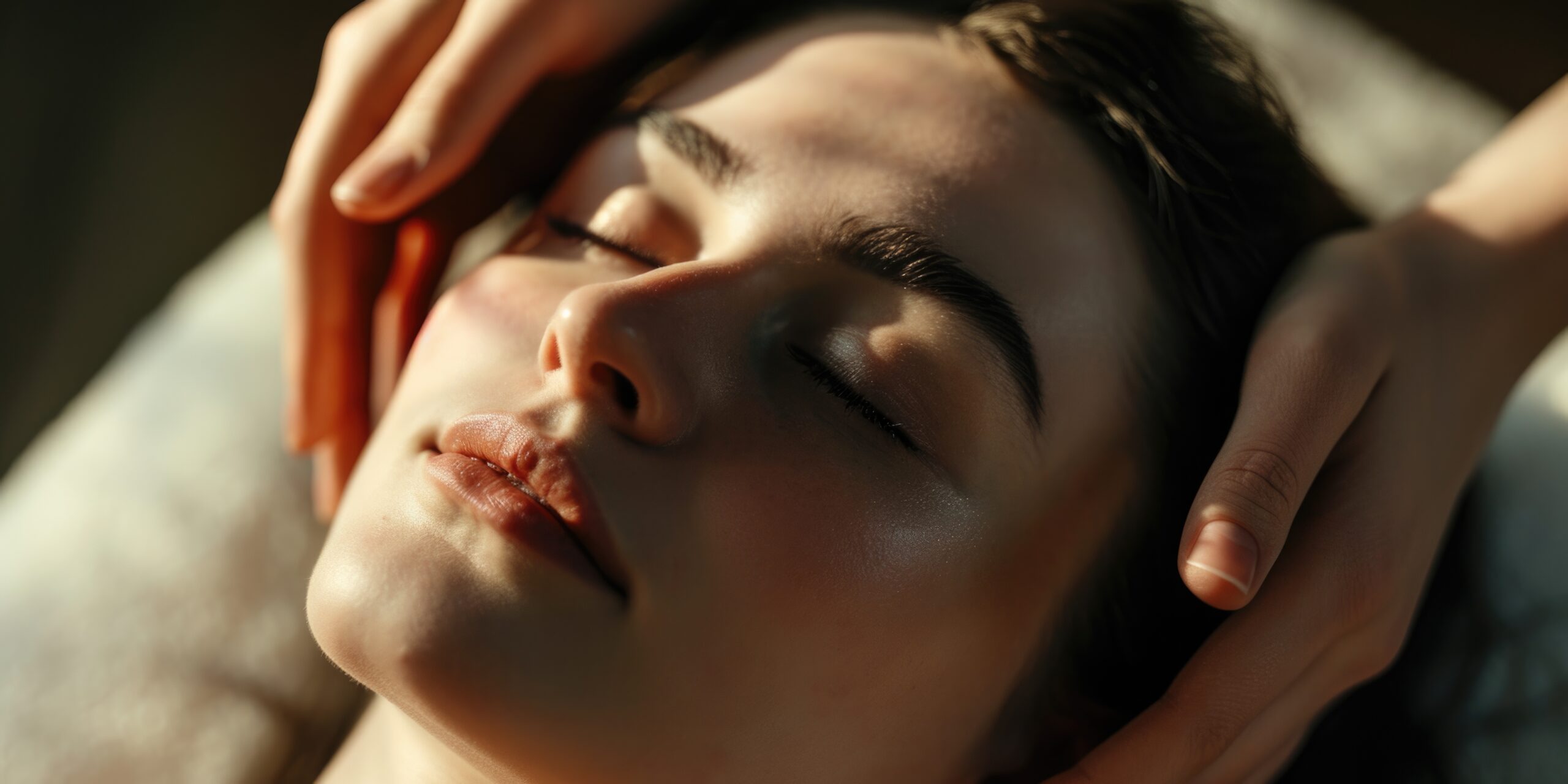 A woman is seen receiving a relaxing facial massage at a spa. This image can be used to depict the pampering and rejuvenating experience of a spa treatment.